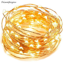 Load image into Gallery viewer, Feimefeiyou 50 100 LED Outdoor Light String Fairy Garland Battery Power Copper Wire Lights For Party Christmas Wedding 5 Colors

