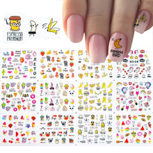 Load image into Gallery viewer, 12pcs Cute Cartoon Nail Stickers Water Decals Banana Fruit Character ransfer Slider Nail Art Tattoo Manicure Foil Wraps 2020 New
