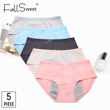 Load image into Gallery viewer, FallSweet 5 pcs/lot ! Sexy Period Panties Mid Waist Menstrual Briefs Leak Proof Underwear Female XXXL
