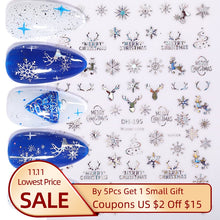 Load image into Gallery viewer, 1Pcs 3D Nail Sticker Christmas Holographics Snowflake For Gold Silver Nail Art Stickers DIY Nail Art Decoration Decals
