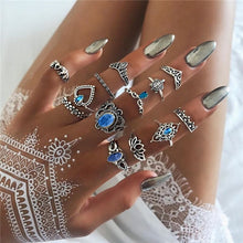 Load image into Gallery viewer, 15 Pcs/set Women Fashion Rings Hearts Fatima Hands Virgin Mary Cross Leaf Hollow Geometric Crystal Ring Set Wedding Jewelry
