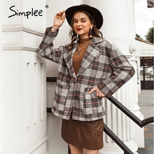 Load image into Gallery viewer, Simplee Elegant autumn winter plaid women blazer coat Causal long sleeve tweed coat short Office ladies pocket women suit blazer

