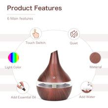 Load image into Gallery viewer, 300ML USB humidifier Electric oil Aromatherapy wood grain Ultrasonic air diffuser with 7 colors lights  for home office Car
