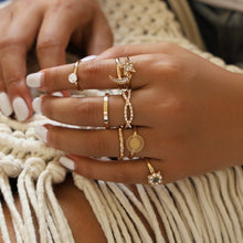 Load image into Gallery viewer, 15 Pcs/set Women Fashion Rings Hearts Fatima Hands Virgin Mary Cross Leaf Hollow Geometric Crystal Ring Set Wedding Jewelry
