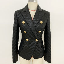 Load image into Gallery viewer, HIGH QUALITY 2020 New Stylish Designer Blazer Women's Lion Buttons Grid Cotton Padded Slim Fitting Synthetic Leather Jacket
