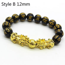 Load image into Gallery viewer, Feng Shui Black Beads Alloy Wealth Bracelet Unisex Wristband Gold Black Pixiu Wealth and Good Luck Women Men Bracelet
