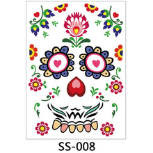 Load image into Gallery viewer, Facial makeup Sticker Special Waterproof Face tattoo Day of The Dead Skull Face dress up Halloween Temporary Tattoo Stickers

