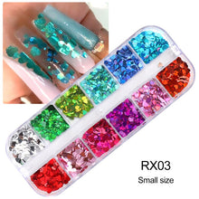 Load image into Gallery viewer, 12 Grid/Set Holographic Nail Glitter Sequins Sparkly 3D Thin Butterfly Flakes Polish Decor for Nail Art Accessories LA1558-1
