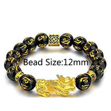 Load image into Gallery viewer, Feng Shui Black Beads Alloy Wealth Bracelet Unisex Wristband Gold Black Pixiu Wealth and Good Luck Women Men Bracelet
