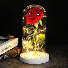 Load image into Gallery viewer, 6 Colour Beauty And The Beast Red Rose In A Glass Dome On A Wooden Base For Valentine's Gifts LED Rose Lamps Christmas
