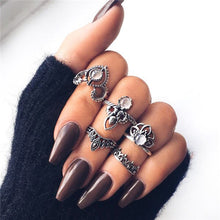 Load image into Gallery viewer, 15 Pcs/set Women Fashion Rings Hearts Fatima Hands Virgin Mary Cross Leaf Hollow Geometric Crystal Ring Set Wedding Jewelry
