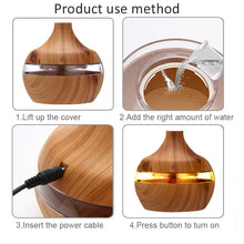 Load image into Gallery viewer, 300ML USB Air Humidifier Electric Aroma Diffuser Mist Wood Grain Oil Aromatherapy Mini Have 7 LED Light For Car Home Office
