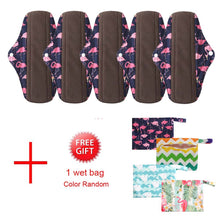 Load image into Gallery viewer, DropShipping Reusable Bamboo Charcoal Hygiene Menstrual Pads 5PCS with  Waterproof Bag Washable Women Sanitary Pads for Women
