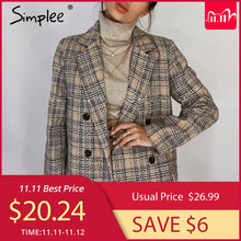 Load image into Gallery viewer, Simplee Elegant autumn winter plaid women blazer coat Causal long sleeve tweed coat short Office ladies pocket women suit blazer
