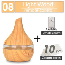 Load image into Gallery viewer, 300ML USB humidifier Electric oil Aromatherapy wood grain Ultrasonic air diffuser with 7 colors lights  for home office Car
