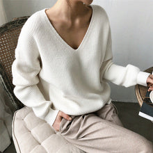 Load image into Gallery viewer, Aachoae Womens Sweaters 2020 Autumn Winter Casual V Neck Women Pullover Sweater Solid Long Sleeve Loose Knitted Cashmere Top

