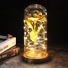 Load image into Gallery viewer, 6 Colour Beauty And The Beast Red Rose In A Glass Dome On A Wooden Base For Valentine's Gifts LED Rose Lamps Christmas
