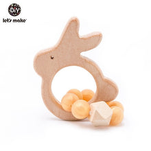 Load image into Gallery viewer, Let's Make Wooden Rattle Teether Baby Toys Engraved Wood Beads Hexagon Teether Silicone Beads 12Mm Tiny Rod Baby Crib Rattle
