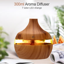 Load image into Gallery viewer, 300ML USB Air Humidifier Electric Aroma Diffuser Mist Wood Grain Oil Aromatherapy Mini Have 7 LED Light For Car Home Office
