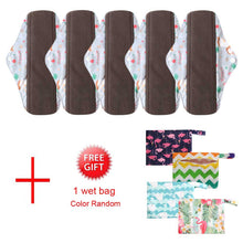 Load image into Gallery viewer, DropShipping Reusable Bamboo Charcoal Hygiene Menstrual Pads 5PCS with  Waterproof Bag Washable Women Sanitary Pads for Women
