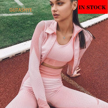 Load image into Gallery viewer, GUTASHYE Sport Suit Woman Seamless Running Tracksuit Sportswear Gym Crop Top Yoga Pant Fitness Clothes Workout Leggings Yoga Set

