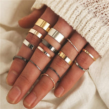 Load image into Gallery viewer, 15 Pcs/set Women Fashion Rings Hearts Fatima Hands Virgin Mary Cross Leaf Hollow Geometric Crystal Ring Set Wedding Jewelry
