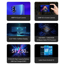 Load image into Gallery viewer, IN STOCK UMIDIGI F2 Android 10 Global Version 6.53"FHD+6GB 128GB 48MP AI Quad Camera 32MP Selfie Helio P70 Cellphone 5150mAh NFC
