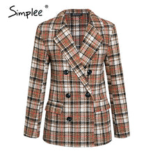Load image into Gallery viewer, Simplee Elegant autumn winter plaid women blazer coat Causal long sleeve tweed coat short Office ladies pocket women suit blazer
