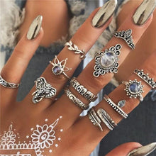 Load image into Gallery viewer, 15 Pcs/set Women Fashion Rings Hearts Fatima Hands Virgin Mary Cross Leaf Hollow Geometric Crystal Ring Set Wedding Jewelry
