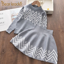 Load image into Gallery viewer, Bear Leader Girls Dress 2021 Winter Geometric Pattern Dress Long Sleeve Girls Clothes Top Coat+ Tutu Dress Sweater Knitwear 2pcs
