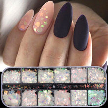 Load image into Gallery viewer, 12 Grid/Set Holographic Nail Glitter Sequins Sparkly 3D Thin Butterfly Flakes Polish Decor for Nail Art Accessories LA1558-1

