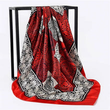 Load image into Gallery viewer, Silk Scarf Women Print hair neck Square Scarves Office Ladies Shawl Bandanna 90*90cm Muslim Hijab Handkerchief muffler foulard
