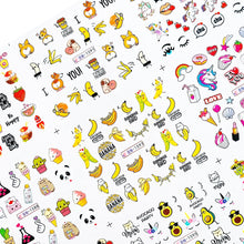 Load image into Gallery viewer, 12pcs Cute Cartoon Nail Stickers Water Decals Banana Fruit Character ransfer Slider Nail Art Tattoo Manicure Foil Wraps 2020 New
