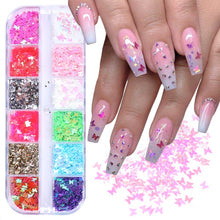Load image into Gallery viewer, 12 Grid/Set Holographic Nail Glitter Sequins Sparkly 3D Thin Butterfly Flakes Polish Decor for Nail Art Accessories LA1558-1
