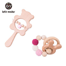 Load image into Gallery viewer, Let's Make Baby Toys Teether Wooden Rattles Bracelet Pacifier Chain Rodent Beading Beech Musical Newborn Bear 2pcs/set Bed Bell
