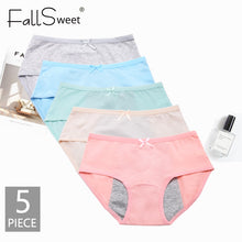 Load image into Gallery viewer, FallSweet 5 pcs/lot ! Sexy Period Panties Mid Waist Menstrual Briefs Leak Proof Underwear Female XXXL
