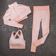 Load image into Gallery viewer, GUTASHYE Sport Suit Woman Seamless Running Tracksuit Sportswear Gym Crop Top Yoga Pant Fitness Clothes Workout Leggings Yoga Set
