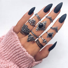 Load image into Gallery viewer, 15 Pcs/set Women Fashion Rings Hearts Fatima Hands Virgin Mary Cross Leaf Hollow Geometric Crystal Ring Set Wedding Jewelry
