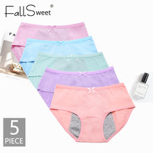 Load image into Gallery viewer, FallSweet 5 pcs/lot ! Sexy Period Panties Mid Waist Menstrual Briefs Leak Proof Underwear Female XXXL
