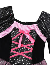 Load image into Gallery viewer, Kid Girls Halloween Witch Costume Sparkly Silver Stars Printed Carnival Cosplay Dress with Pointed Hat Wand Dress Up Clothes
