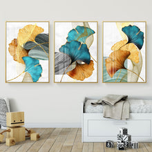 Load image into Gallery viewer, Blue Green Yellow Gold Plant Leaf Abstract Poster Nordic Canvas Print Wall Art Painting Modern Picture Living Room Decoration
