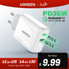 Load image into Gallery viewer, Ugreen 36W Fast USB Charger Quick Charge 4.0 3.0 Type C PD Fast Charging for iPhone 12 USB Charger with QC 4.0 3.0 Phone Charger
