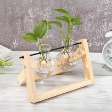 Load image into Gallery viewer, Glass and Wood Vase Planter Terrarium Table Desktop Hydroponics Plant Bonsai Flower Pot Hanging Pots with Wooden Tray Home Decor
