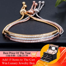 Load image into Gallery viewer, CWWZircons Adjustable Bracelet Bangle for Women Captivate Bar Slider Brilliant CZ Rose Gold Color Jewelry Pulseira Feminia CB089
