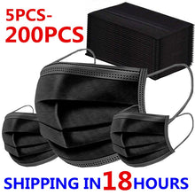 Load image into Gallery viewer, 5/30/50/100/200pcs Disposable Masks Non-woven Face Masks 3 layer Ply Filter Anti Dust Breathable Adult Mouth Mask Black IN STOCK
