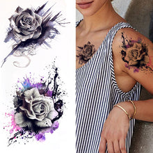 Load image into Gallery viewer, Purple Rose Jewelry Water Transfer Tattoo Stickers Women Body Chest Art Temporary Tattoo Girl Waist Bracelet Flash Tatoos Flower
