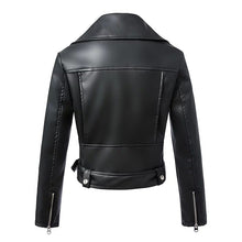 Load image into Gallery viewer, FTLZZ New Women Autumn Winter Black Faux Leather Jackets Zipper Basic Coat Turn-down Collar Motor Biker Jacket With Belt
