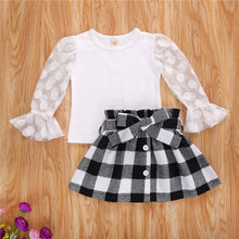 Load image into Gallery viewer, 1-6Y Fashion Children Girls Clothing Sets Autumn Kids Girls Lace Mesh Flare Sleeve T-shirts+Plaid A-line Skirts Xmas Clothes
