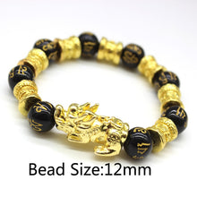 Load image into Gallery viewer, Feng Shui Black Beads Alloy Wealth Bracelet Unisex Wristband Gold Black Pixiu Wealth and Good Luck Women Men Bracelet
