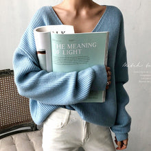 Load image into Gallery viewer, Aachoae Womens Sweaters 2020 Autumn Winter Casual V Neck Women Pullover Sweater Solid Long Sleeve Loose Knitted Cashmere Top
